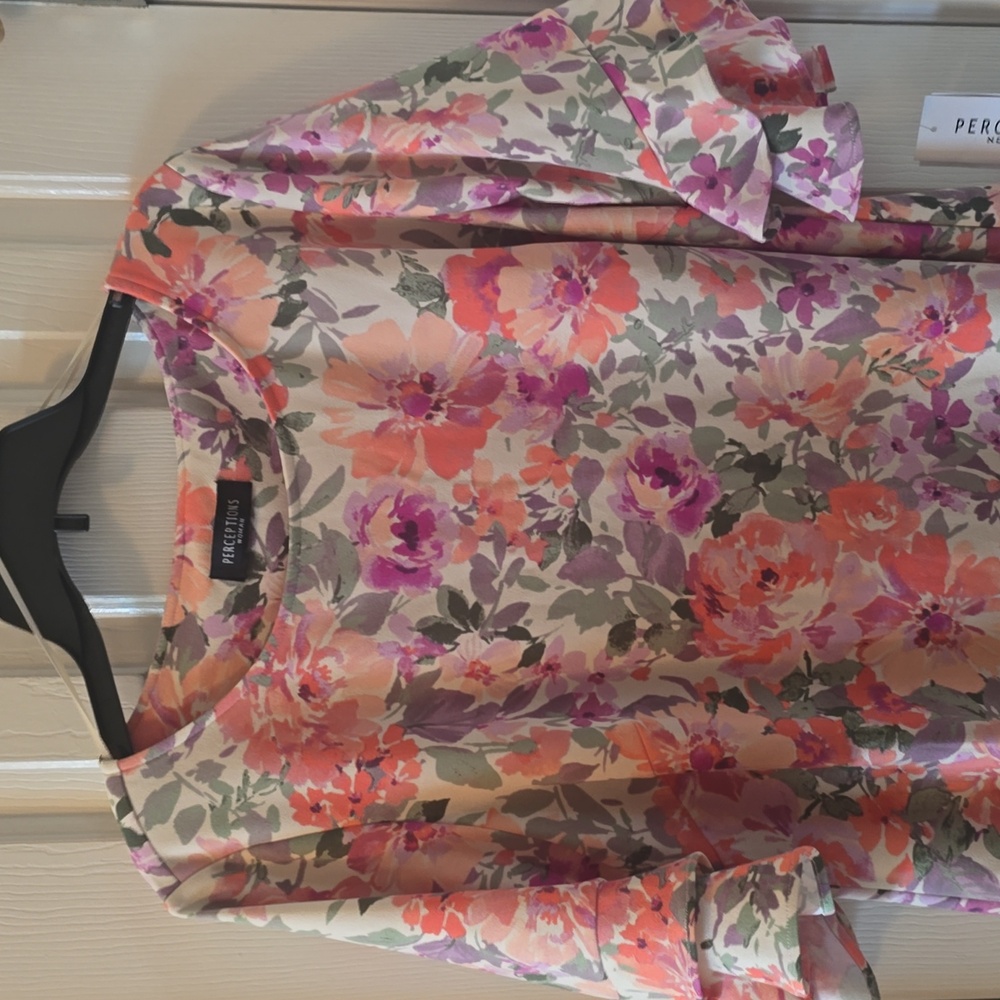 PERCEPTIONS NEW YORK BRAND WOMEN'S PLUS PINK FLORAL SHORT SLEEVES DRESS SIZE 1X